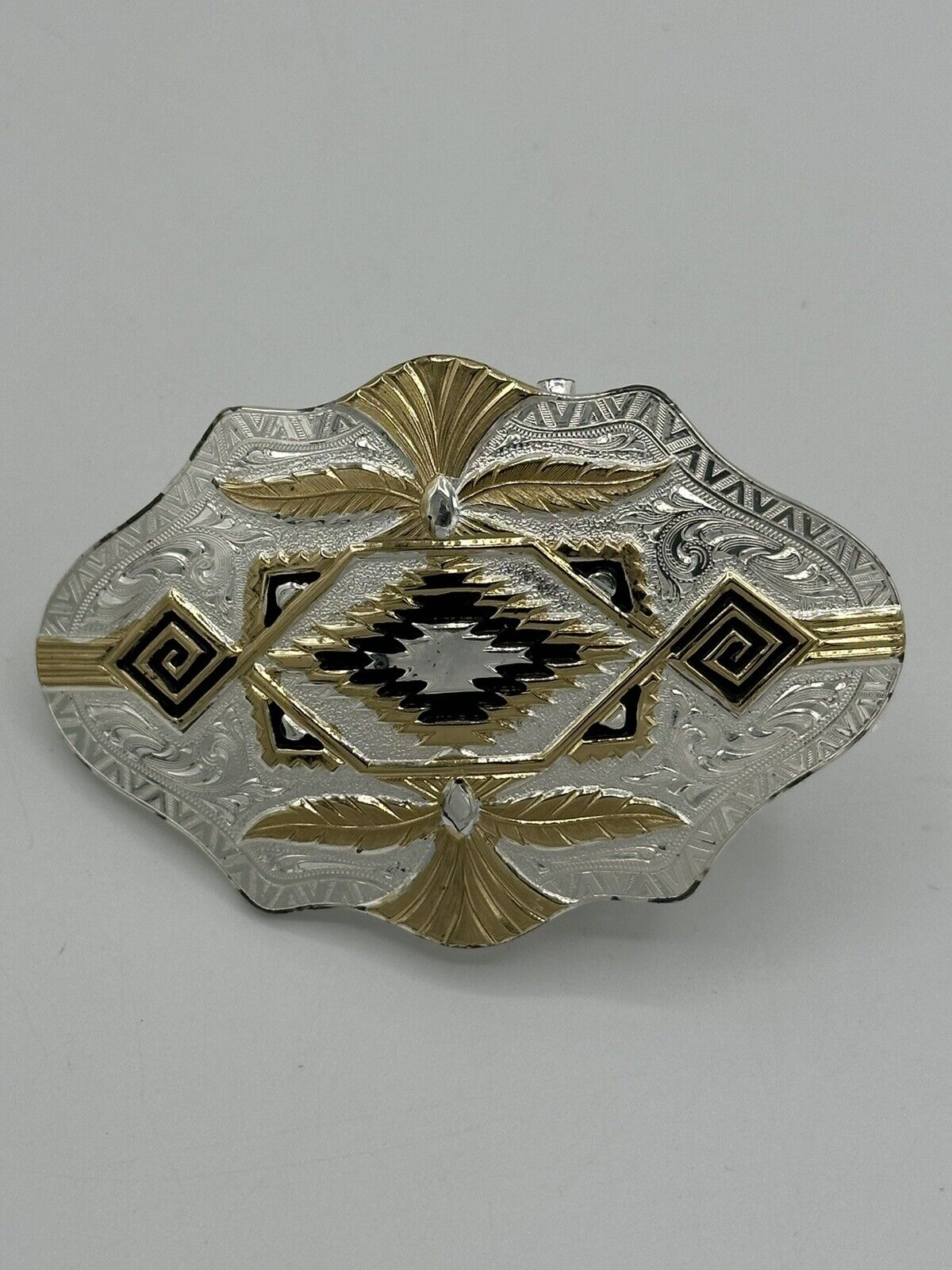 Montana Silversmiths Belt Buckle Silver Plated Southwestern Aztec 3 Color Design