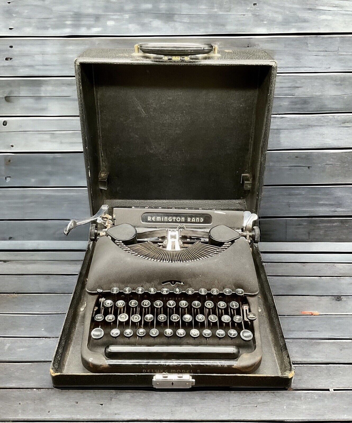 1940 Vintage Remington Rand Typewriter Deluxe Model 5 Black With Case Tested