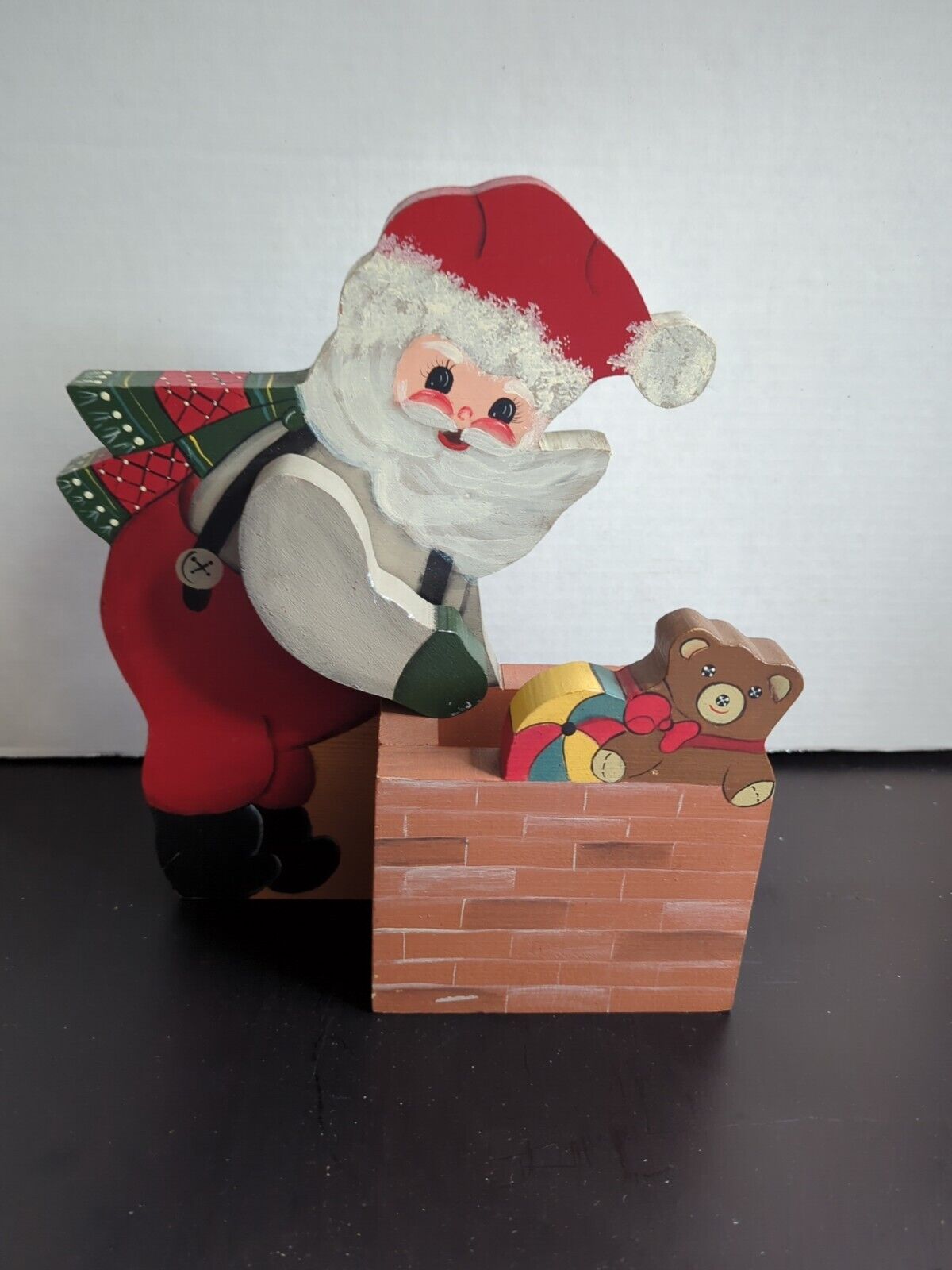 Handmade 1987 Santa Christmas With Chimney And Bear Free Standing Figure 10.5