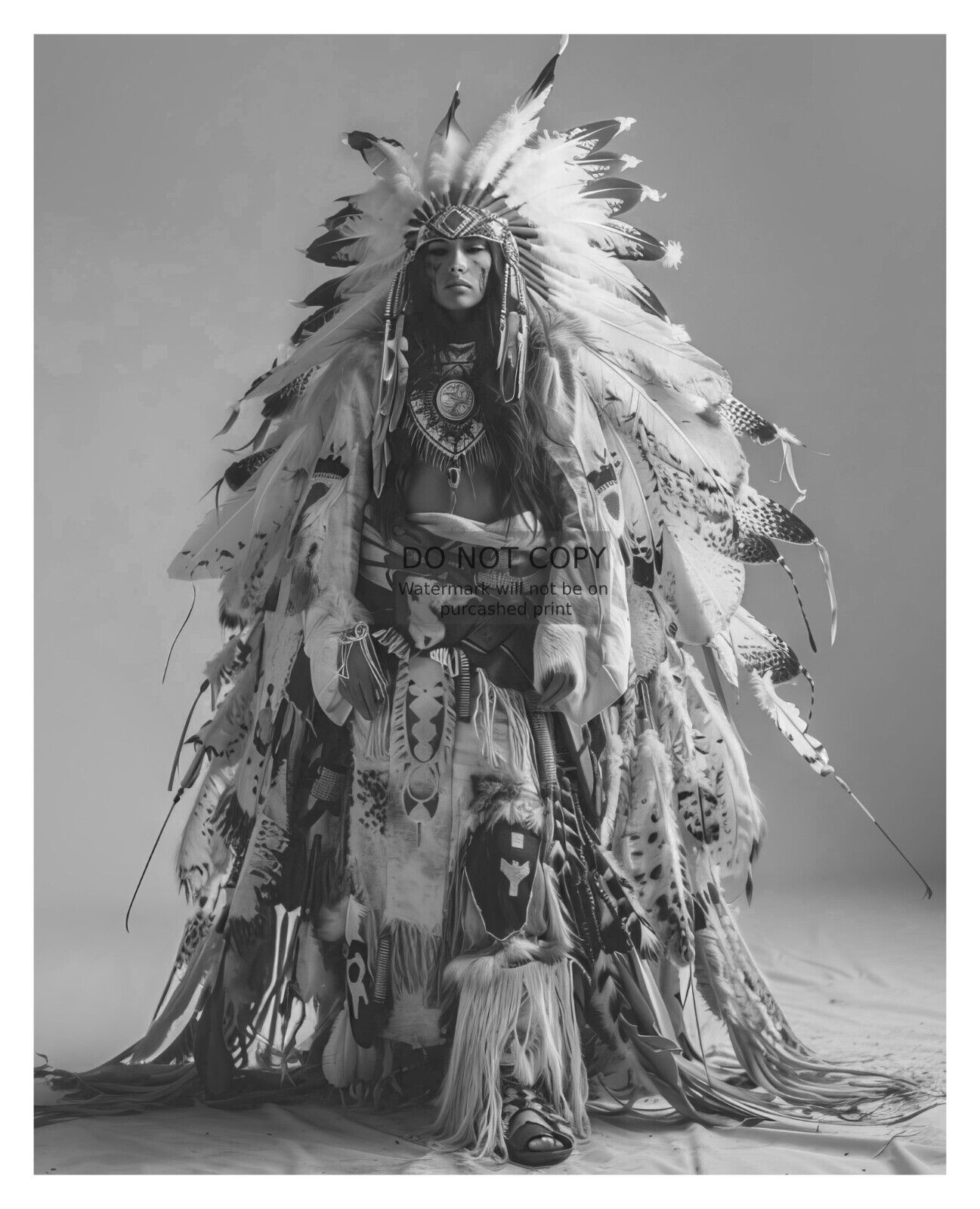GORGEOUS YOUNG NATIVE AMERICAN LADY WEARING FEATHER CLOTHING 8X10 FANTASY PHOTO