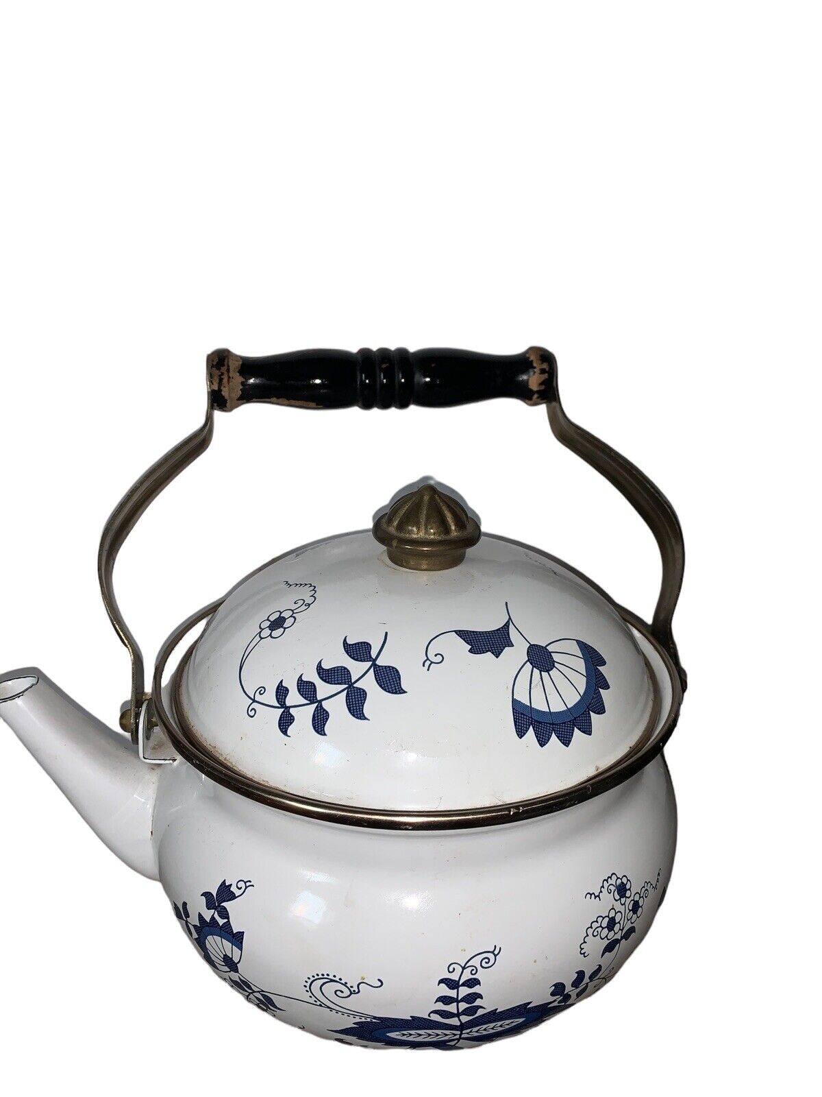 Vintage Blue Danube Metal Teapot Tea Kettle Blue Onion