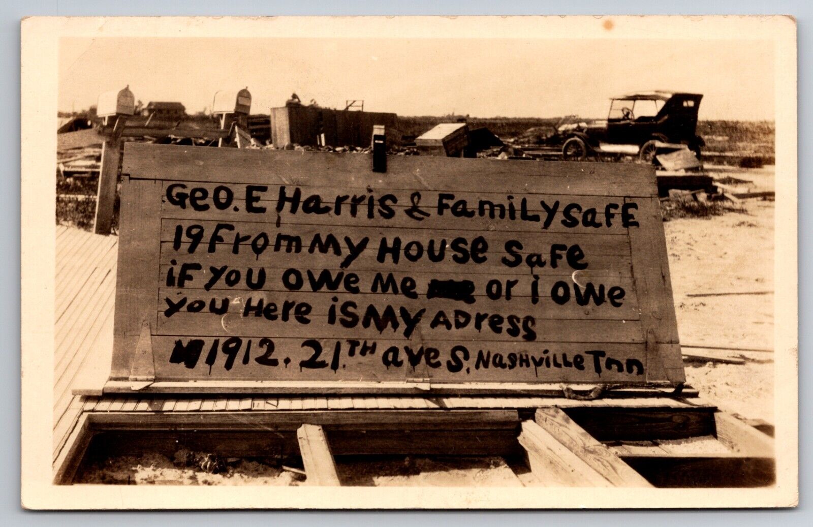 Tornado Damage Home of George Harris Nashville Tennessee? c1930 Real Photo RPPC