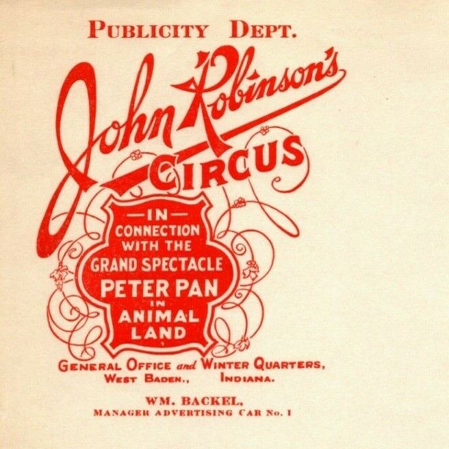 Very Scarce John Robinson\'s Circus Letterhead c1925 Peter Pan - Wm. Hackel