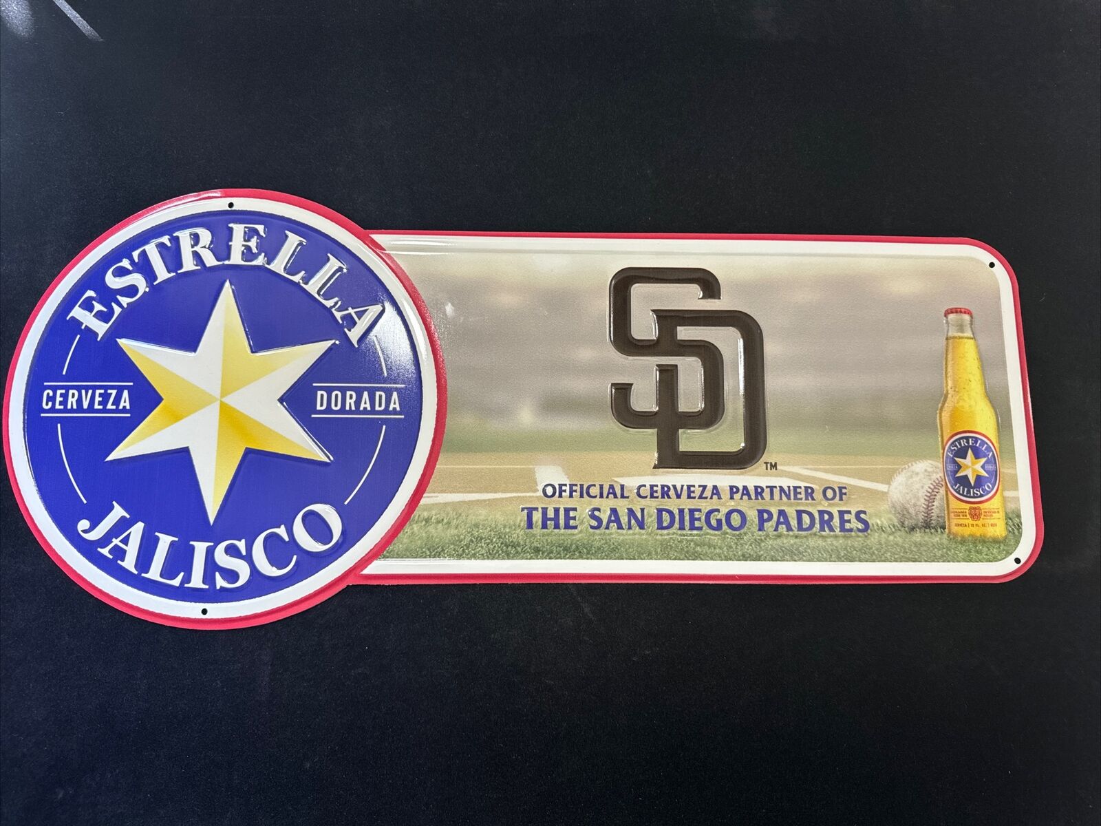⚡️1 LOT⚡️Estrella Jalisco San Diego Padres  Metal Beer Bar Tin Tacker Baseball