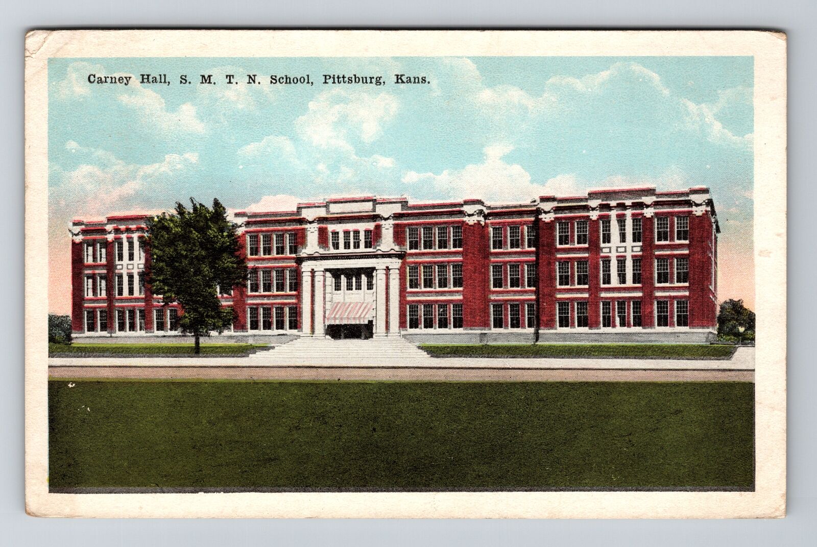 Pittsburg KS-Kansas, Carney Hall, S M T N School, c1920 Vintage Postcard