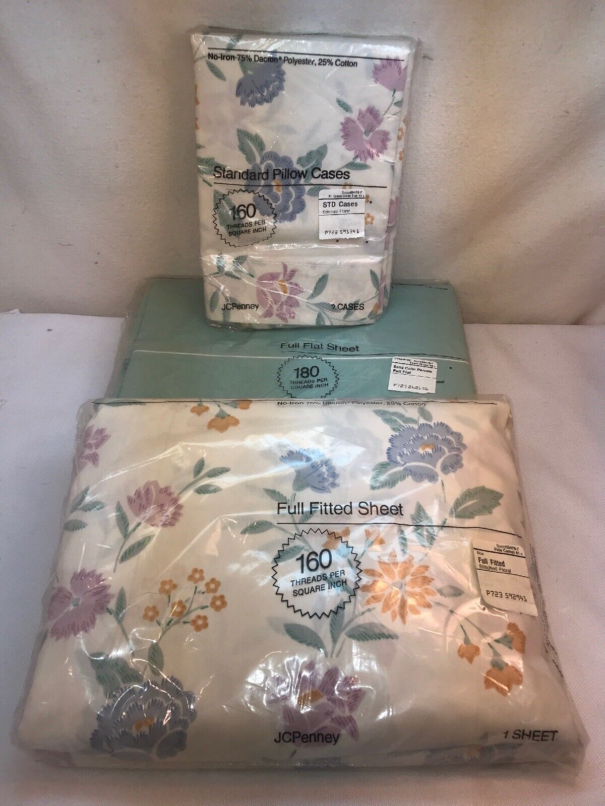 VTG J C Penny Full / Double Flat & Fitted Sheets & Two Pillowcases Set OLD STOCK