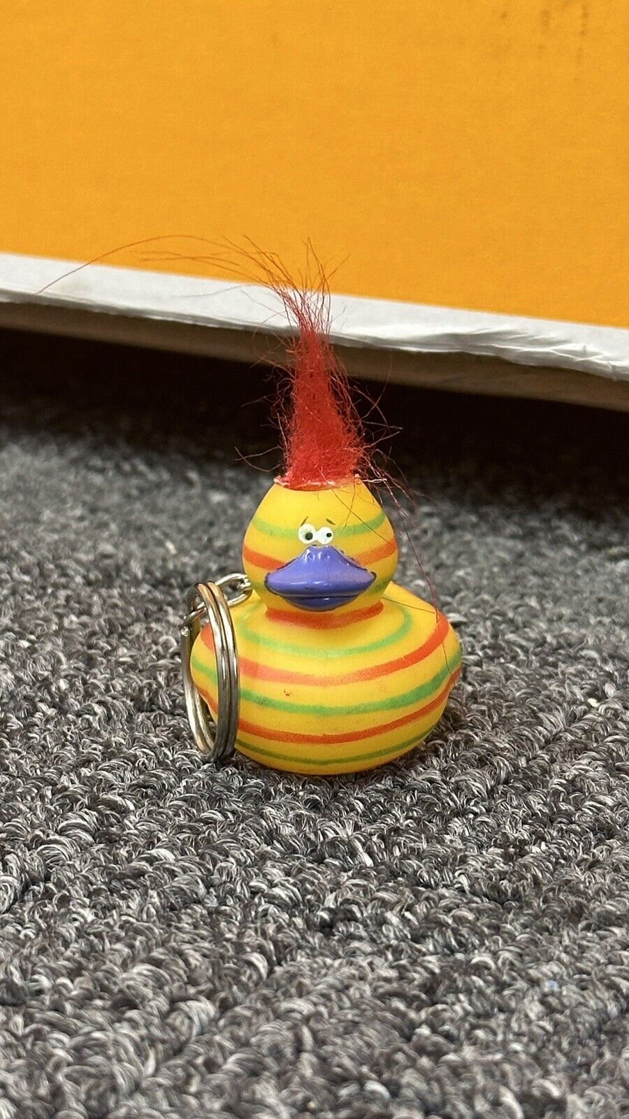 American Heart Association Striped Rubber Duck With Hair Keychain RARE AHA