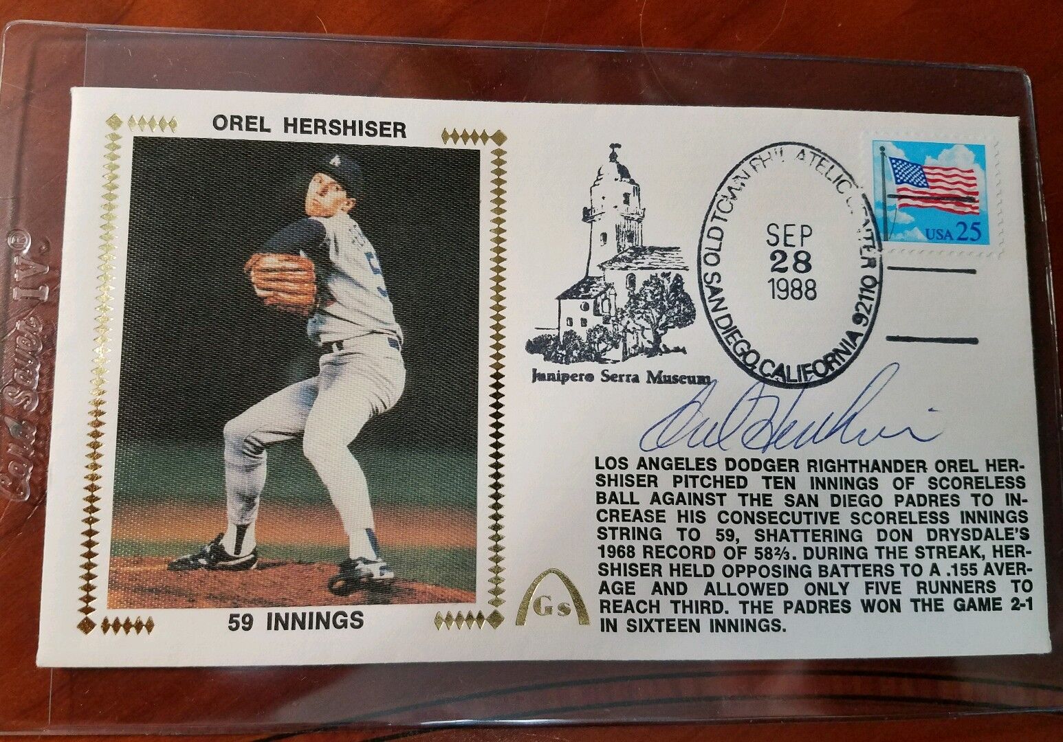 Gateway Silk Cachet OREL HERSHISER Dodgers 59 Innings AUTO 9/28/1988