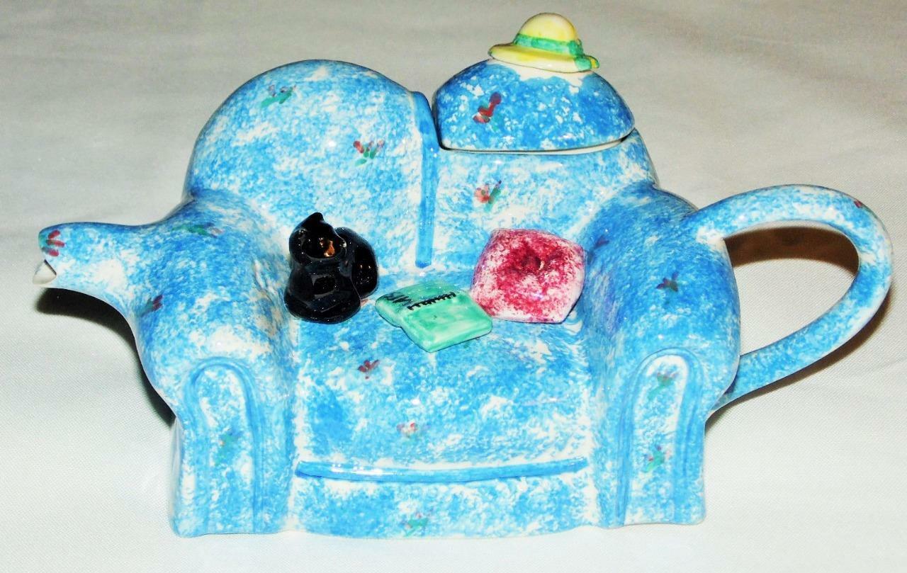 Vintage Swineside Ceramics England Teapot Love Seat with Cat and Cat Book