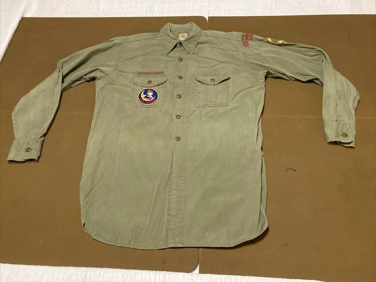 Vintage 1940s BOYS SCOUTS OF AMERICA Official Uniform XL Green Shirt