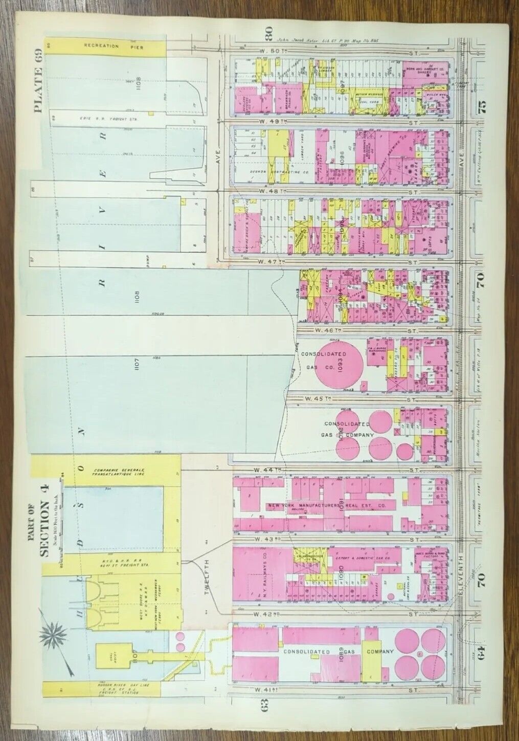 1916 HELLS KITCHEN MANHATTAN NEW YORK CITY Street Map ~ West 41st - West 50th St