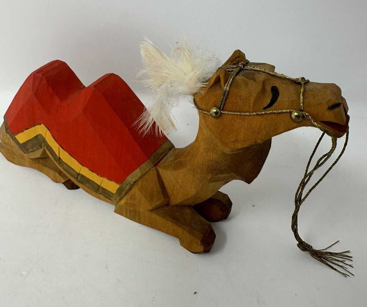 Vintage Nativity Lotte Sievers Hahn Germany Camel Feathers Red Lying Gold Cord