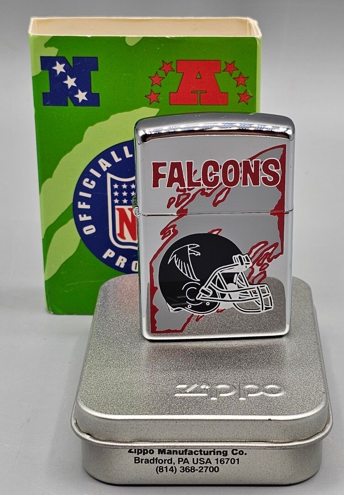 VINTAGE 1997 NFL Atlanta FALCONS Chrome Zippo Lighter #456 - NEW in PACKAGE 