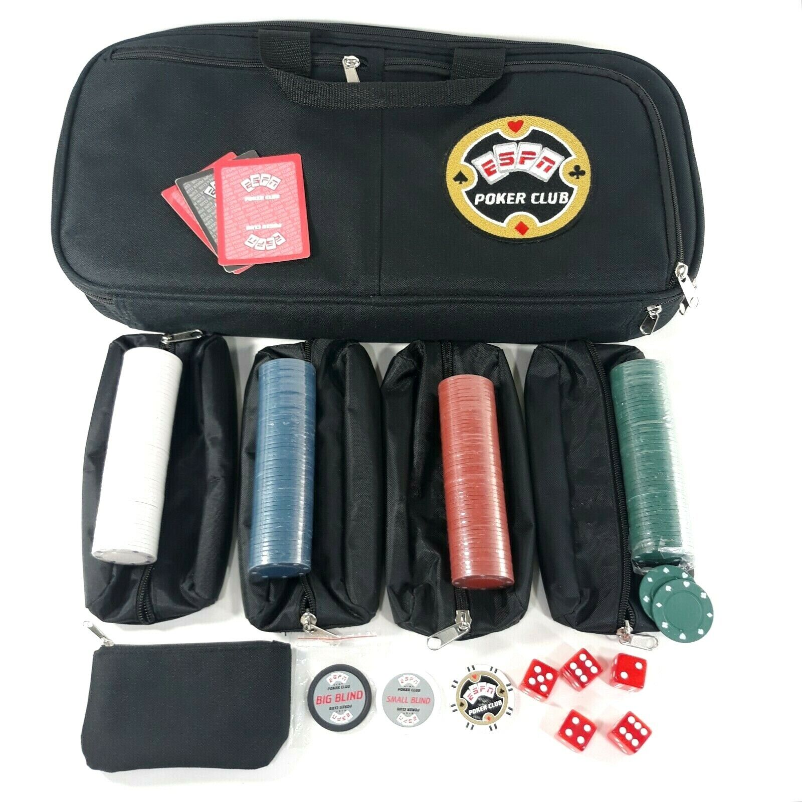 ESPN Poker Club Set Backpack Carry Case with Blind Chips and Dice No Card Deck