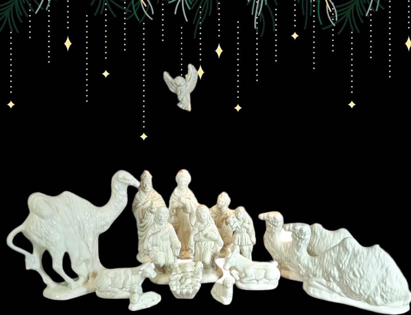 Vtg Ceramic Traditional 15pc Nativity Set Grey Tone Crazing 1987 G. Cox