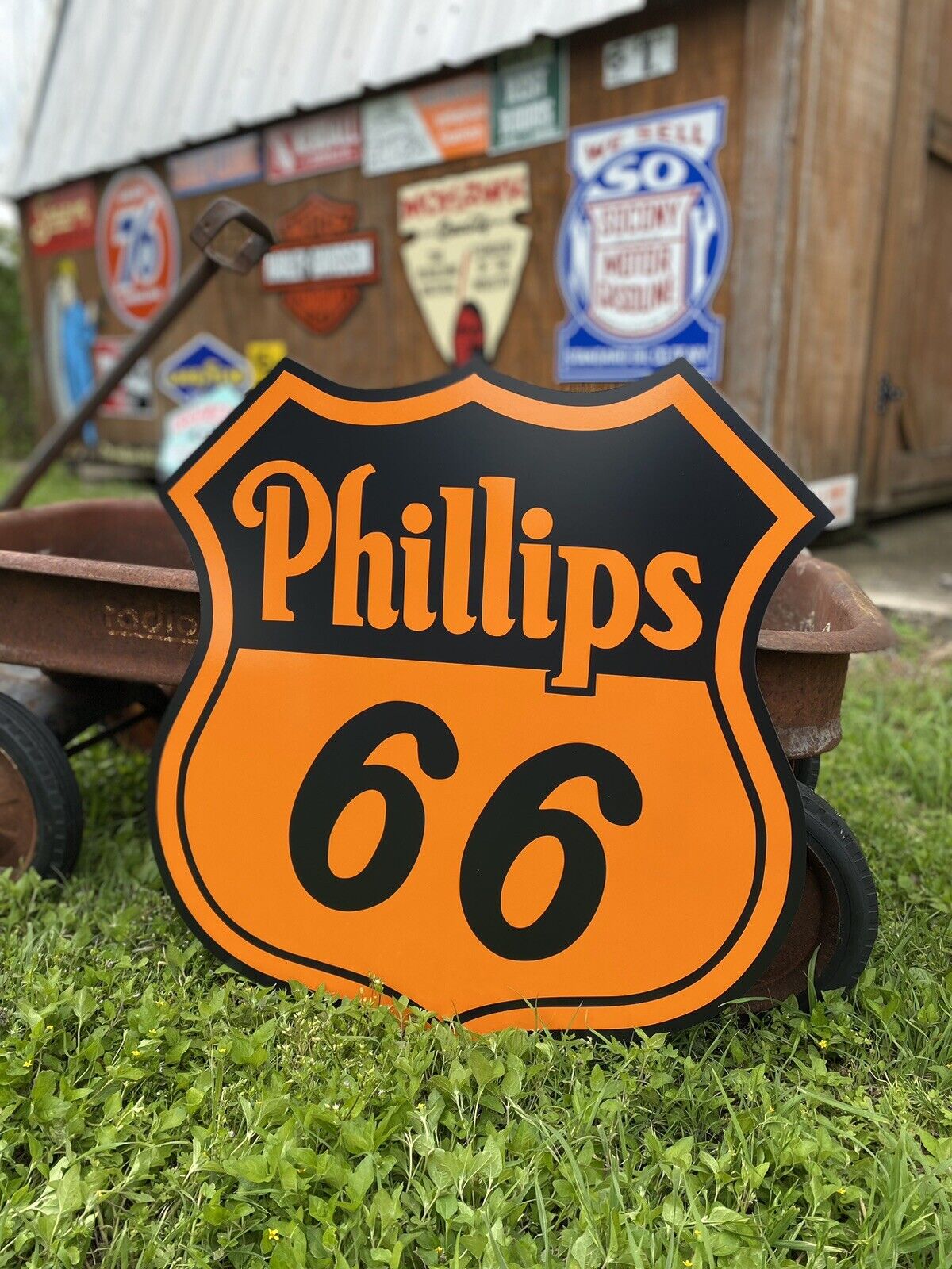 Antique Vintage Old Style Phillips 66 Shield Gas Oil Sign