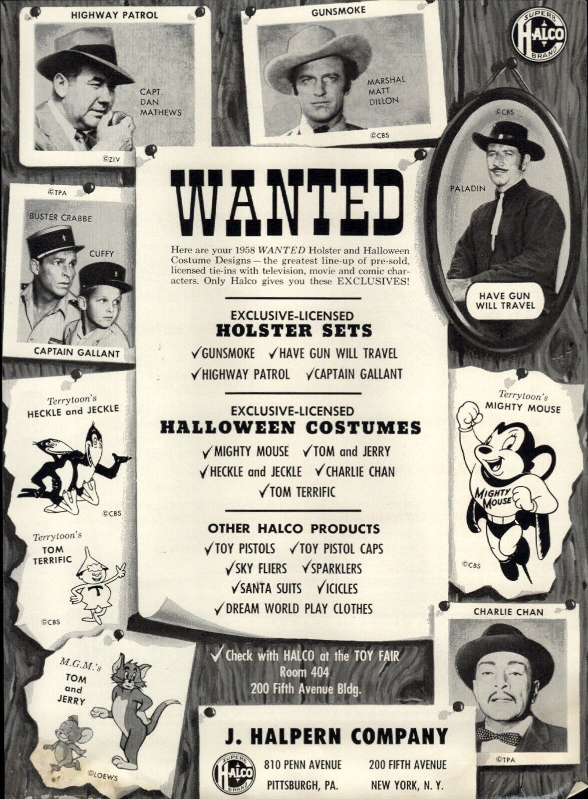 1958 PAPER AD Halco Toy Holster Sets Costumes Gunsmoke Matt Dillon Buster Crabbe