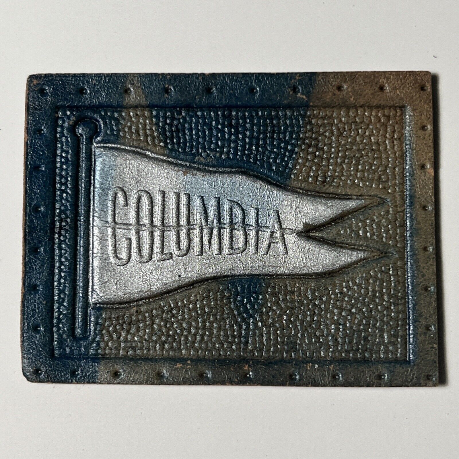 Vintage 1910 COLUMBIA UNIVERSITY Tobacco Leather Patch PENNANT FLAG New York