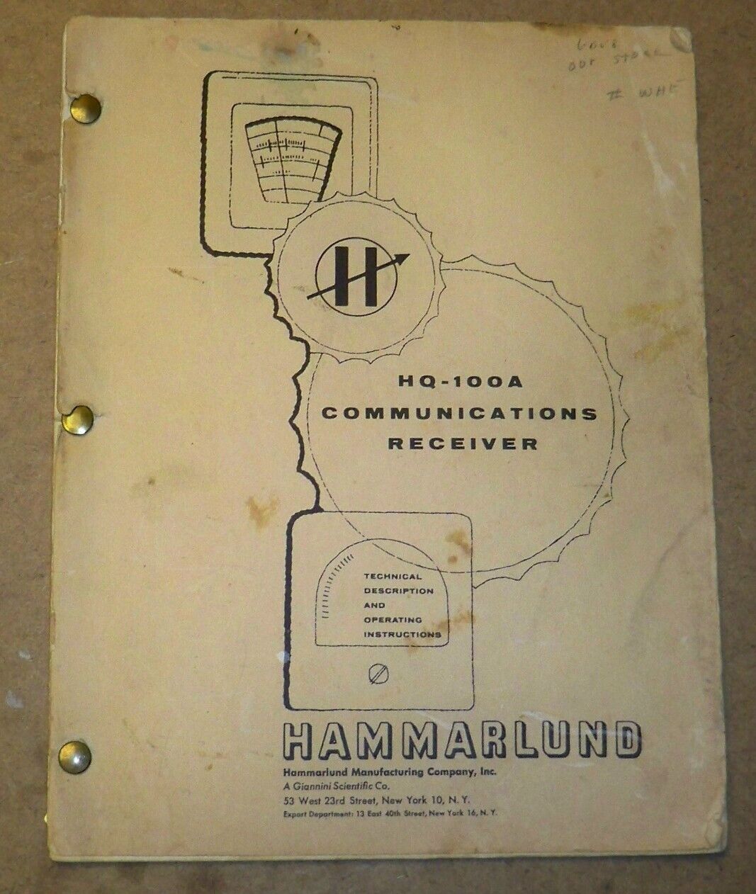Original HAMMARLUND HQ-100A Communications Receiver HAM Radio Book Manual Guide