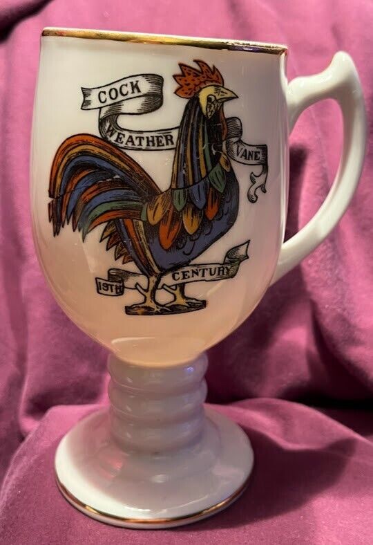 Mug Vintage Rooster WEATHER VANE Porcelain Gold Trim gift farm house