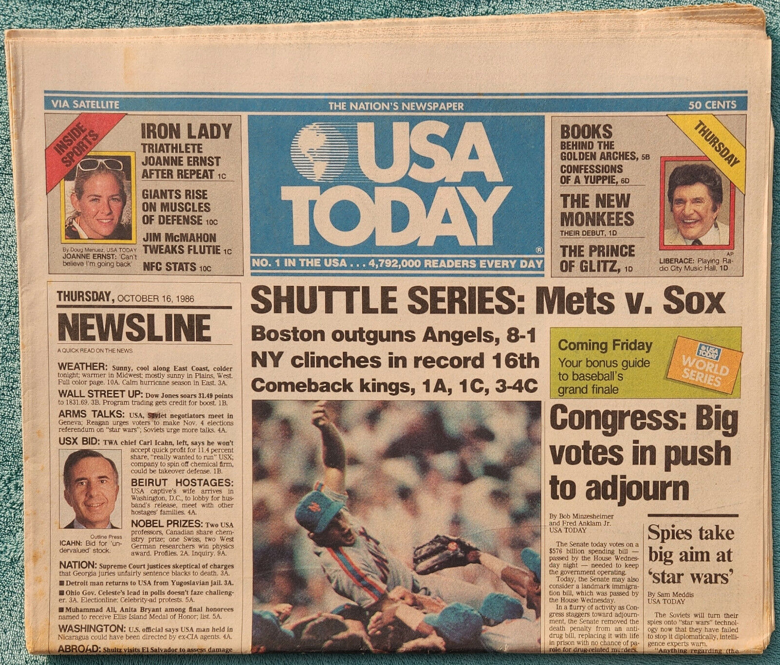 Shuttle World Series Mets Vs. Red Sox October 16th, 1986 USA Today Full Paper