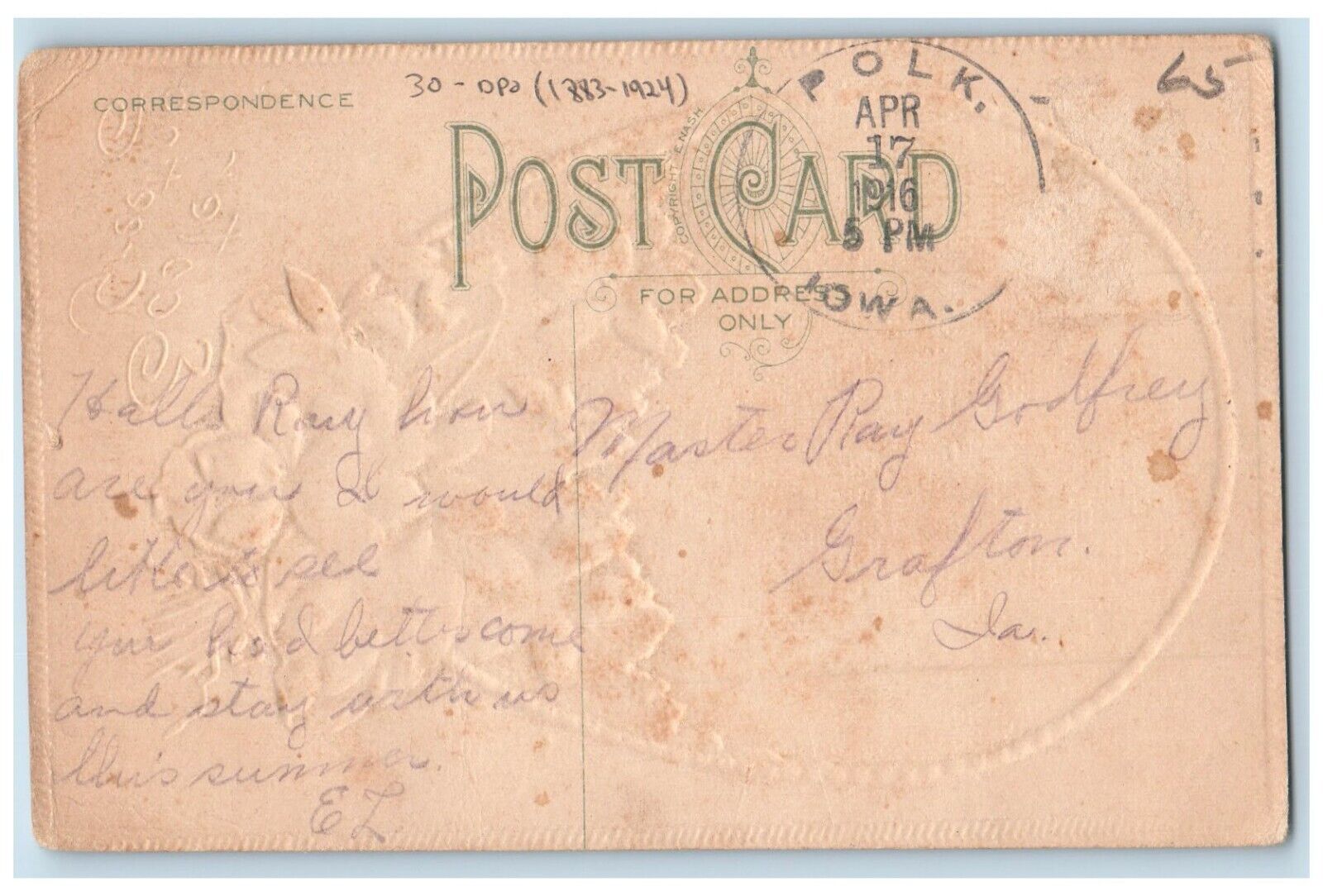 DPO (1883-1924) Polk Iowa IA Postcard Easter Greeting Baby Chicks Flowers 1916