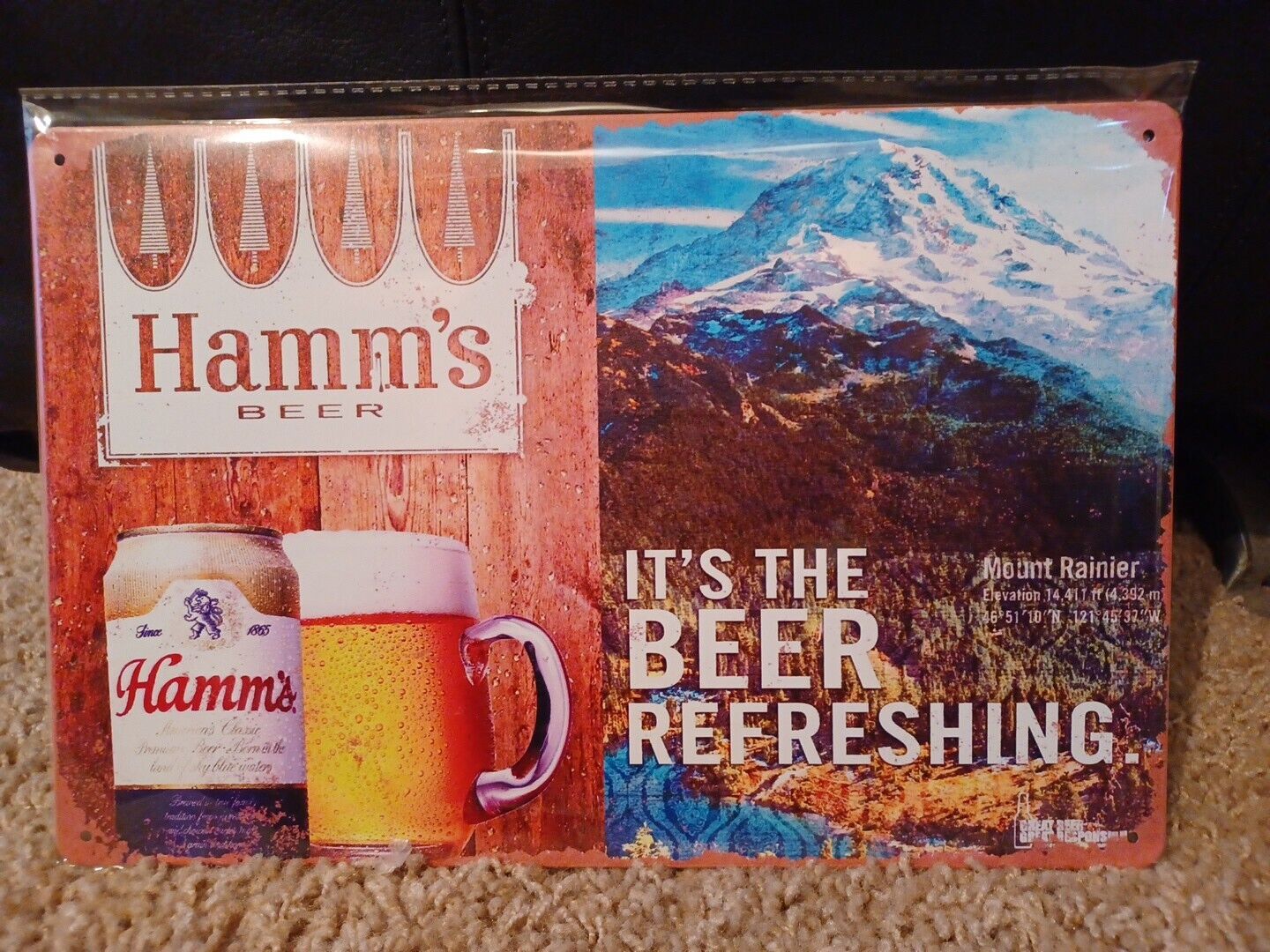 Hamms Beer Metal Sign Mount Rainier New SEALED Has Vintage Look.