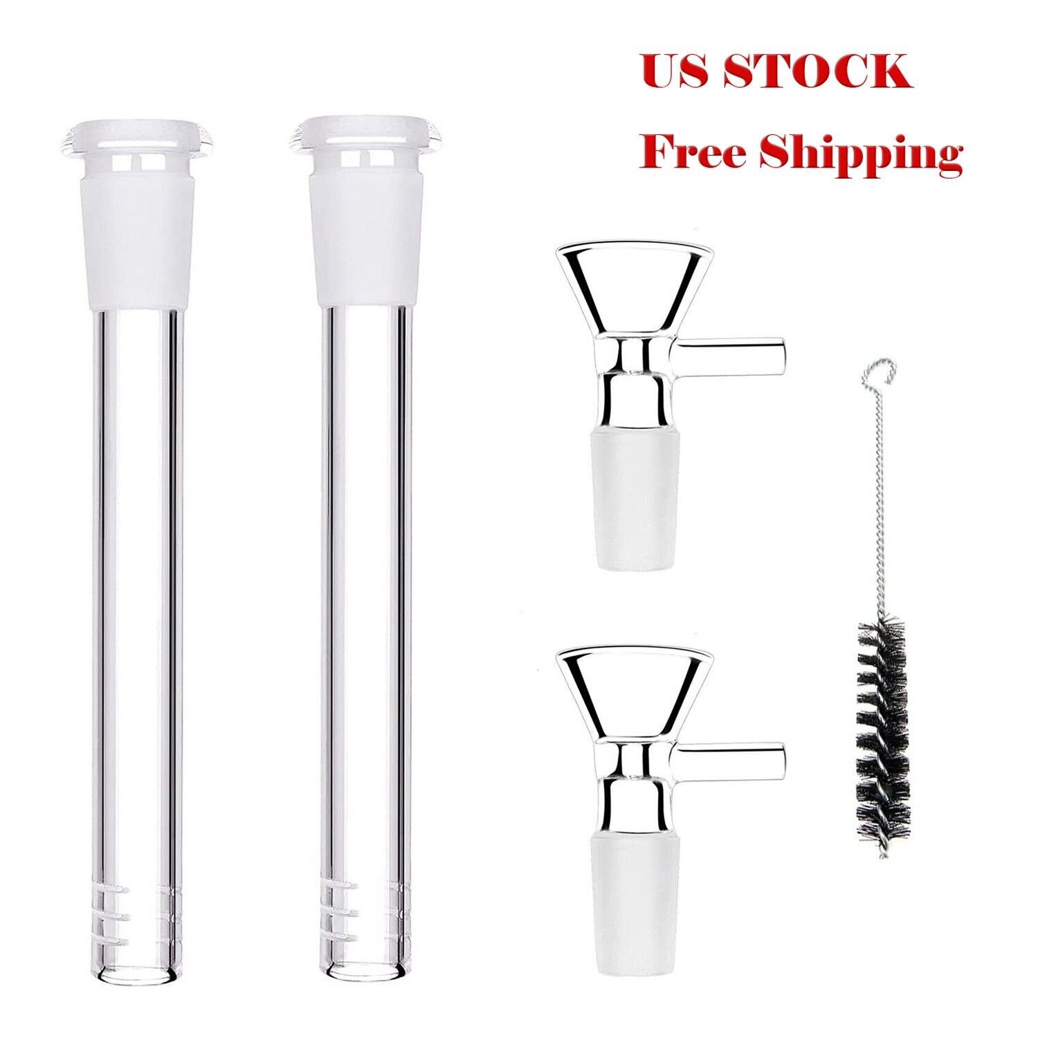 2PC 4.7 ''Glass Hookah Adapters Down Stem and 2PC 14mm Hookah Bowl Brushes Set