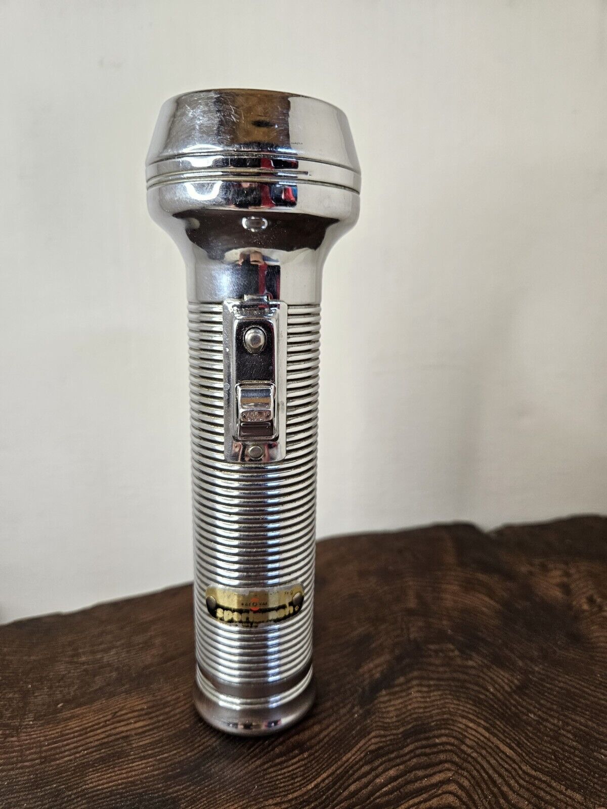 Vintage 1960s Ray-O-Vac Sportsman Flashlight Ribbed Stainless Steel Works Great