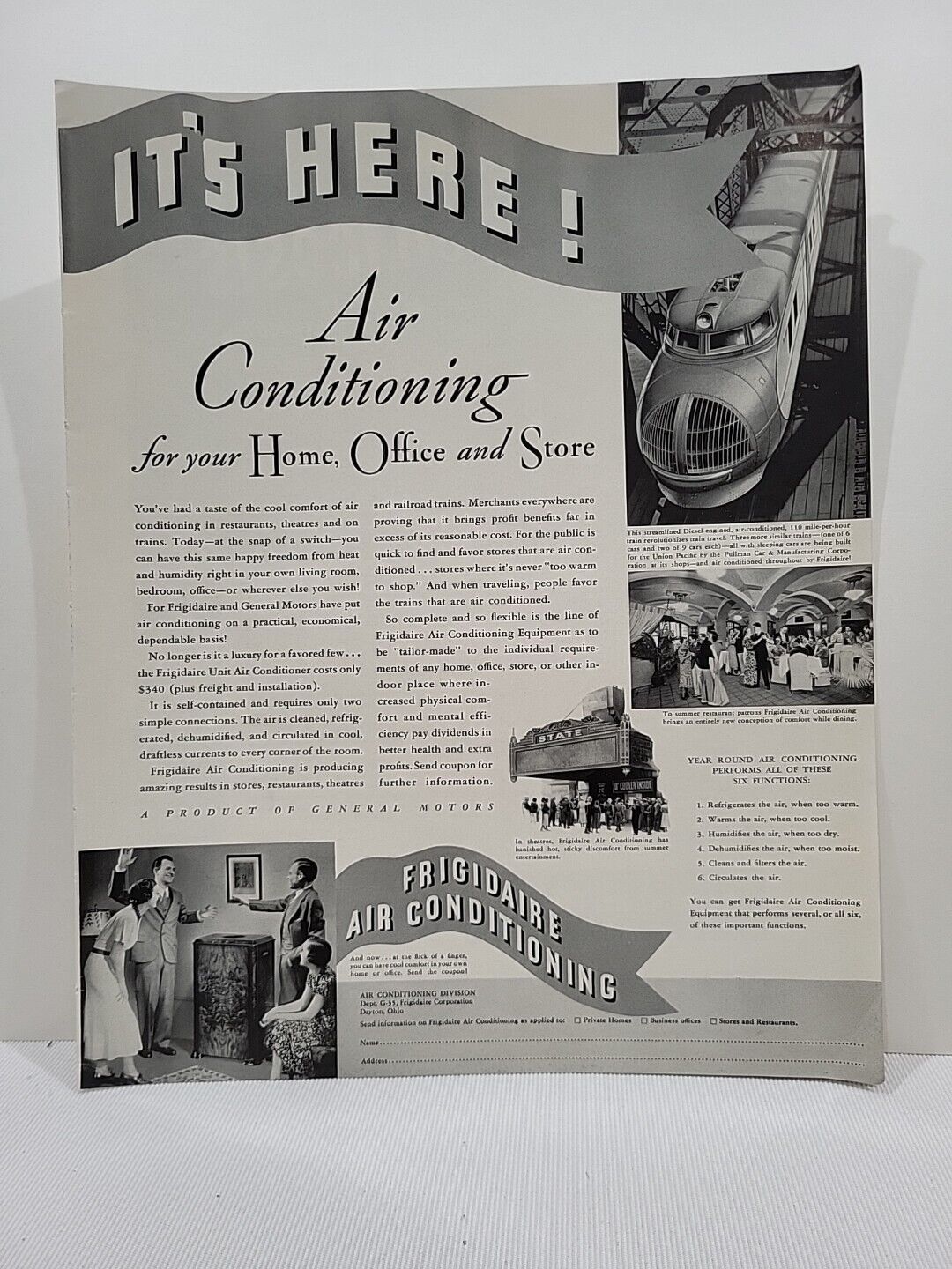 1934 Frigidaire Air Conditioning Fortune Magazine Print Advertising