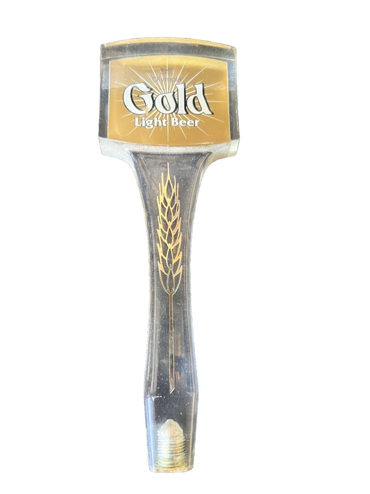 Vintage Acrylic Lucite Clear Olympia Gold Light Beer Tap Handle 8.5”