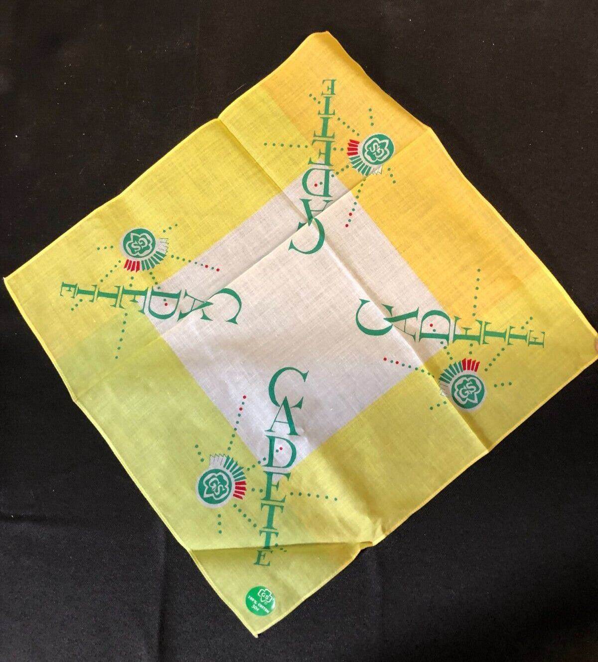 *NEW* Vintage 1963 Girl Scout Cadet Handkerchief, Yellow Border, w/Price Sticker