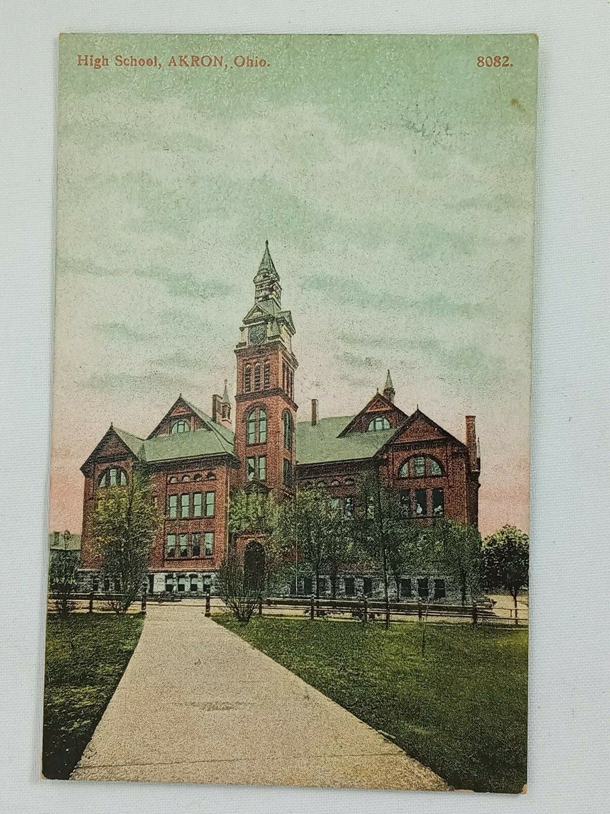 Vintage Postcard 1908 High School Akron OH Ohio