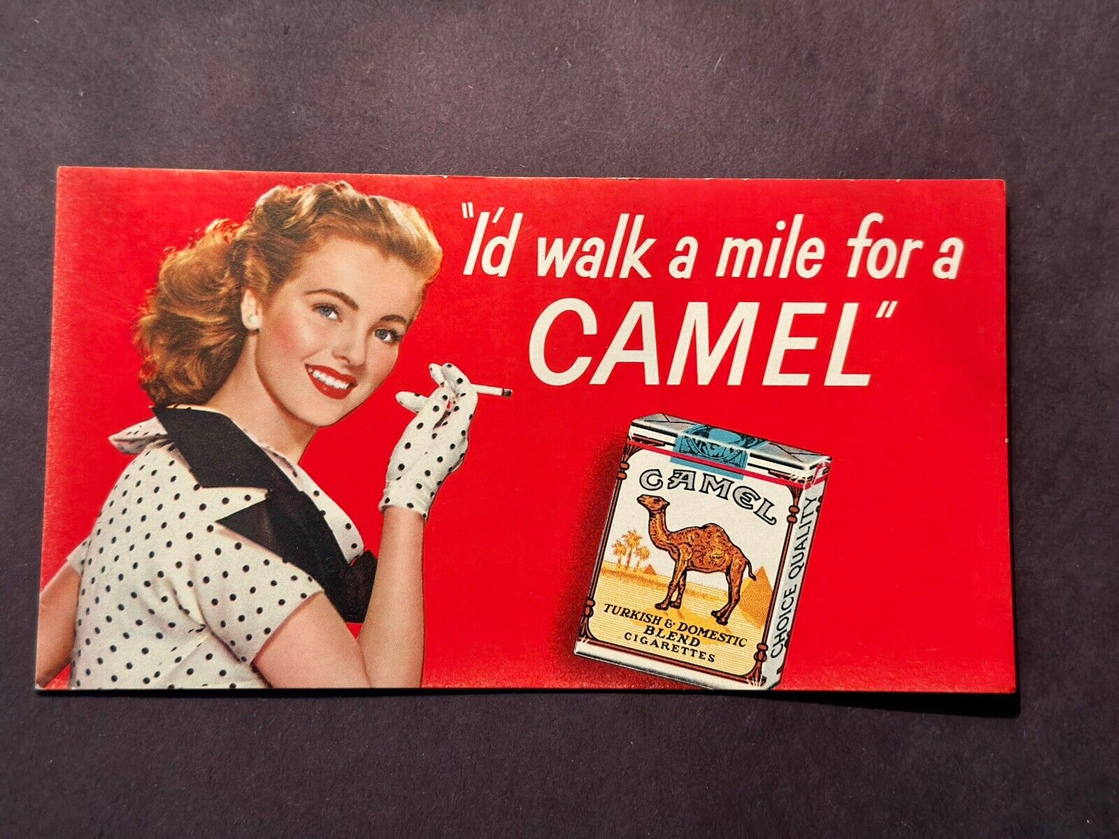 Vintage Advertising Ink Blotter Camel Cigarettes Circa: 1950’s