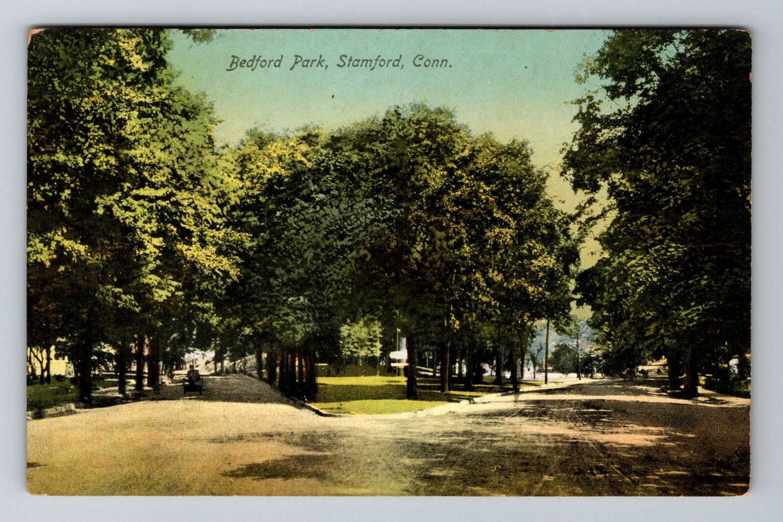 Stamford CT-Connecticut, Bedford Park, Antique Vintage Souvenir Postcard