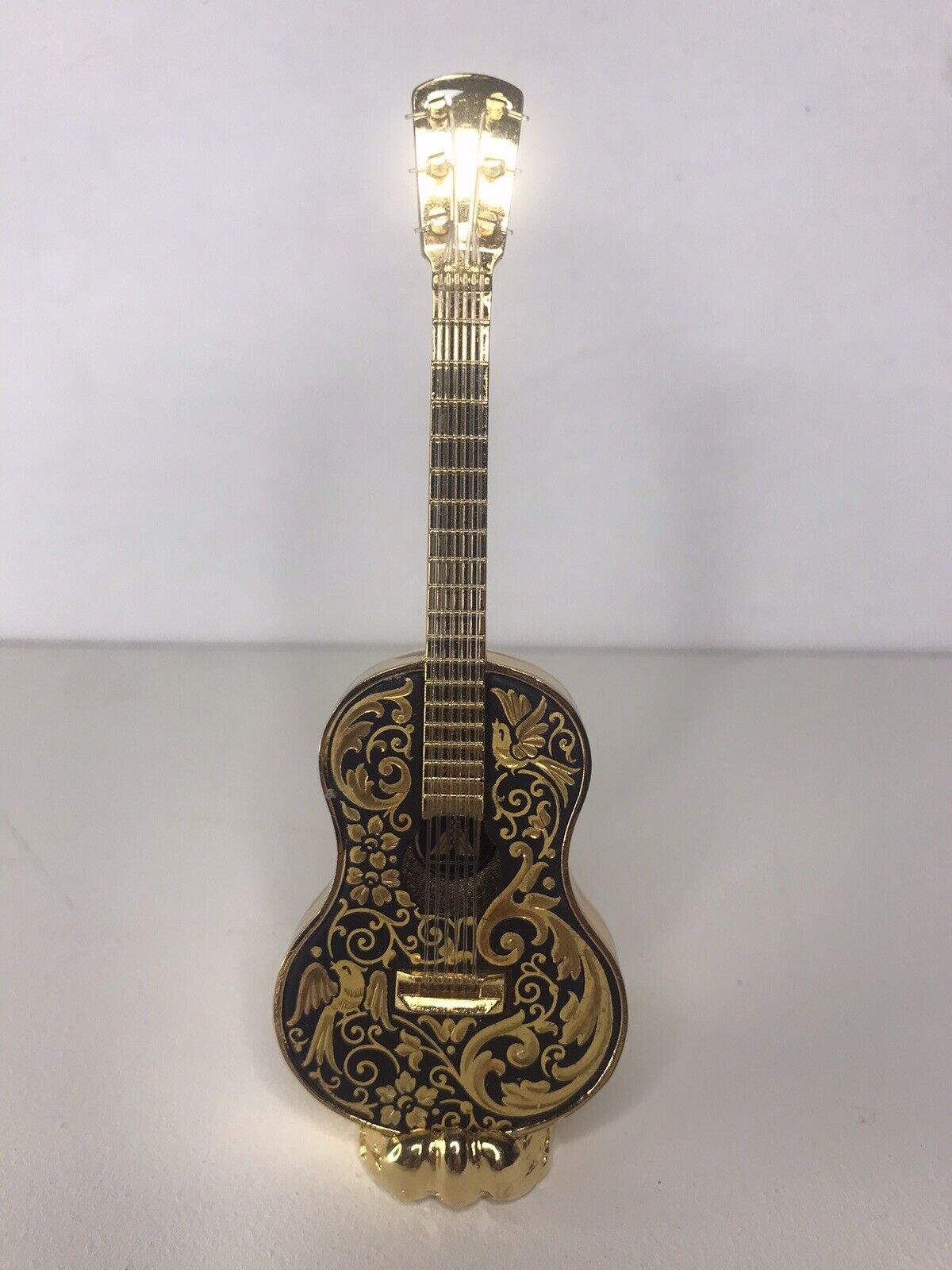 Damascene Gold Plated Miniature Guitar With Stand And Box 7”