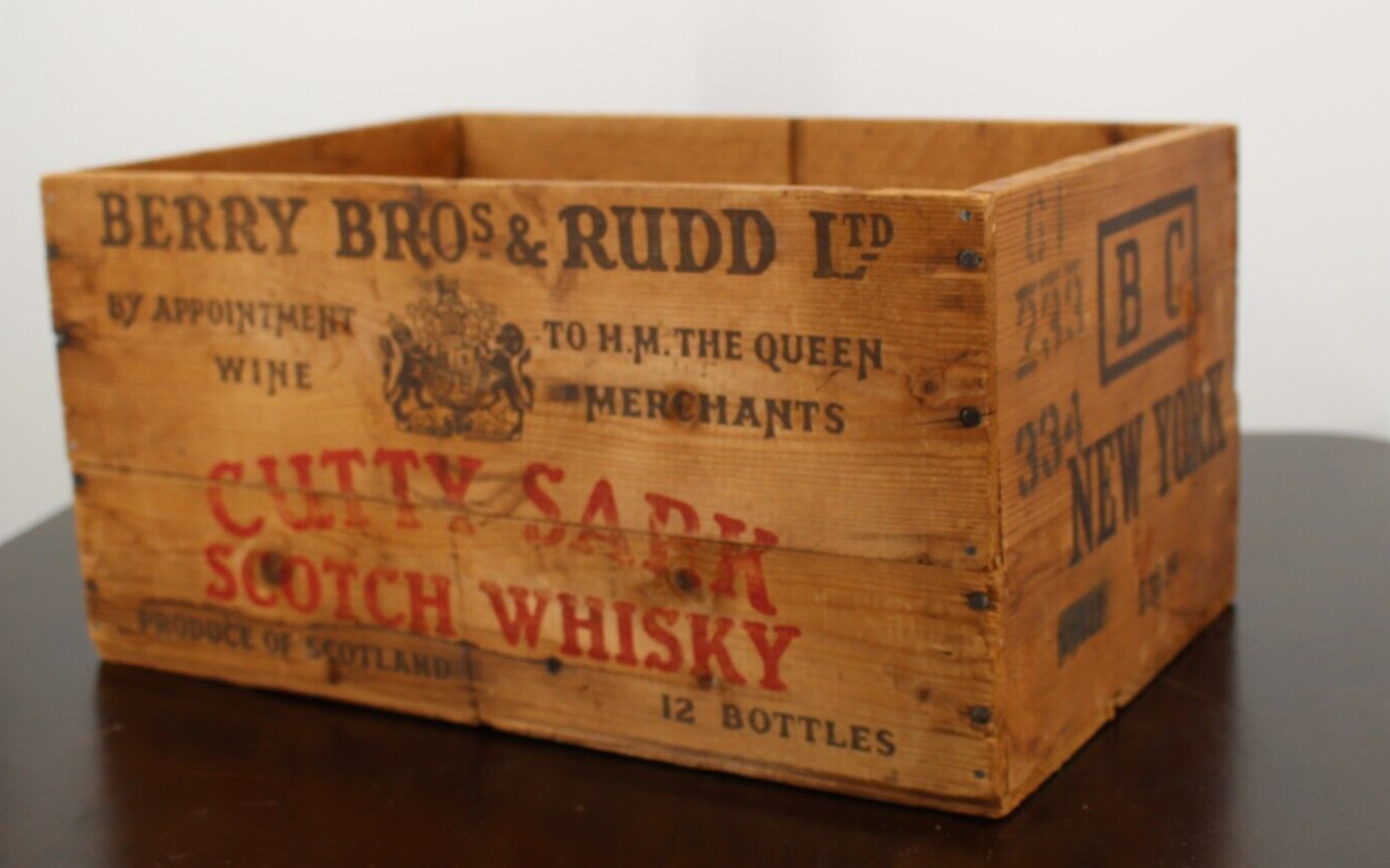 Vintage Berry Bros & Rudd Cutty Sark Wooden Crate Box Scotch Whiskey Scotland