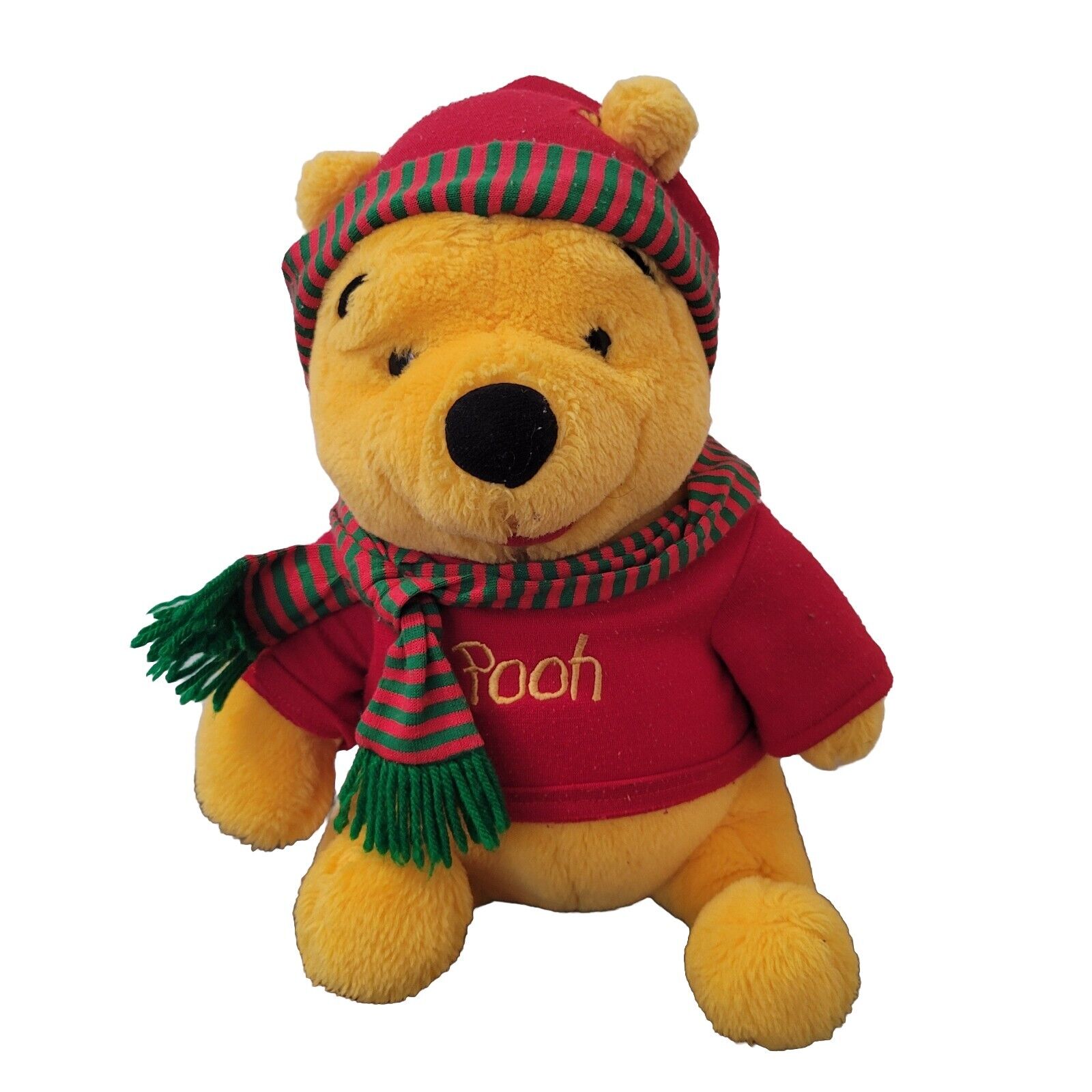 Vintage Winnie the Pooh 14 Inch Plush Christmas Scarf & Hat Stuffed Doll