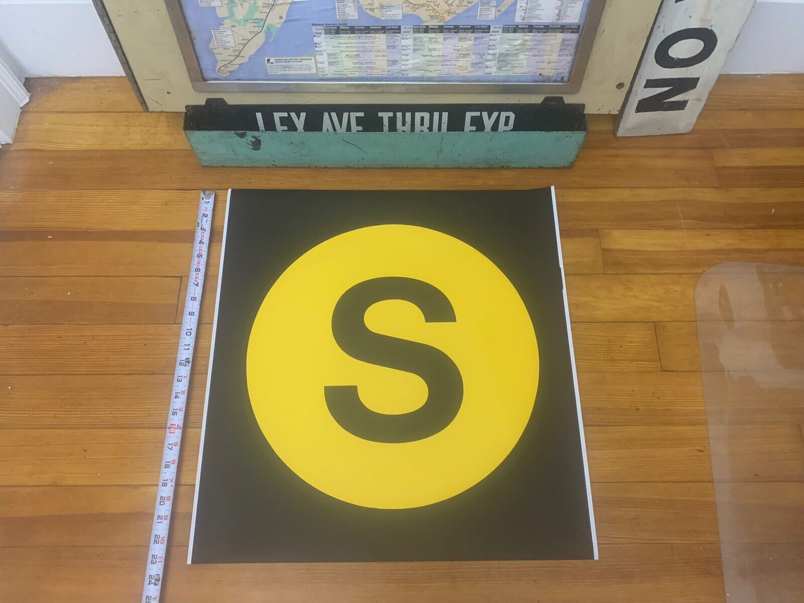 22x23 S LINE NY NYC SUBWAY ROLL SIGN SPECIAL SHUTTLE MANHATTAN BROOKLYN YELLOW