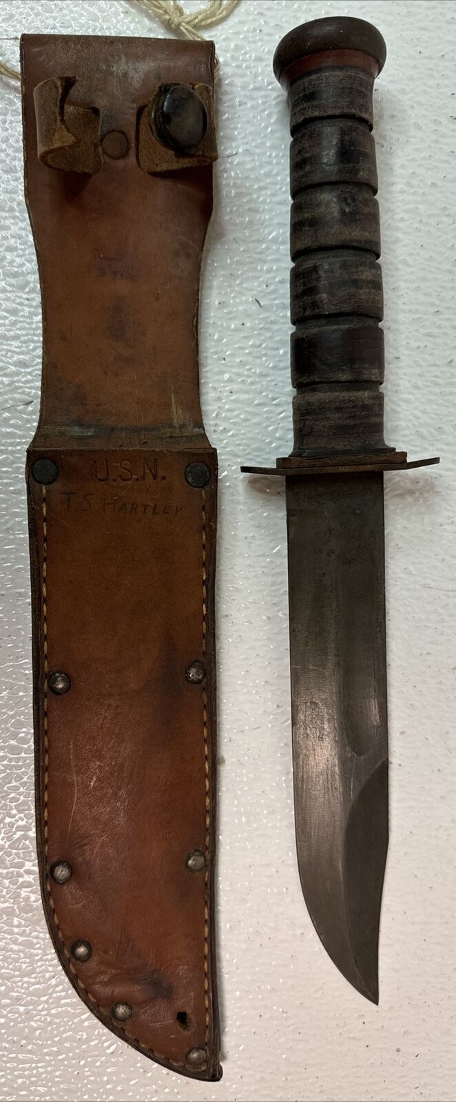 WWII RH-37 PAL US NAVY MK2 Fighting Knife W/ USN Leather Sheath
