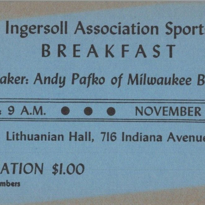 1954 Ingersoll Sports Andy Pafko Milwaukee Braves Lithuanian Hall Rockford IL
