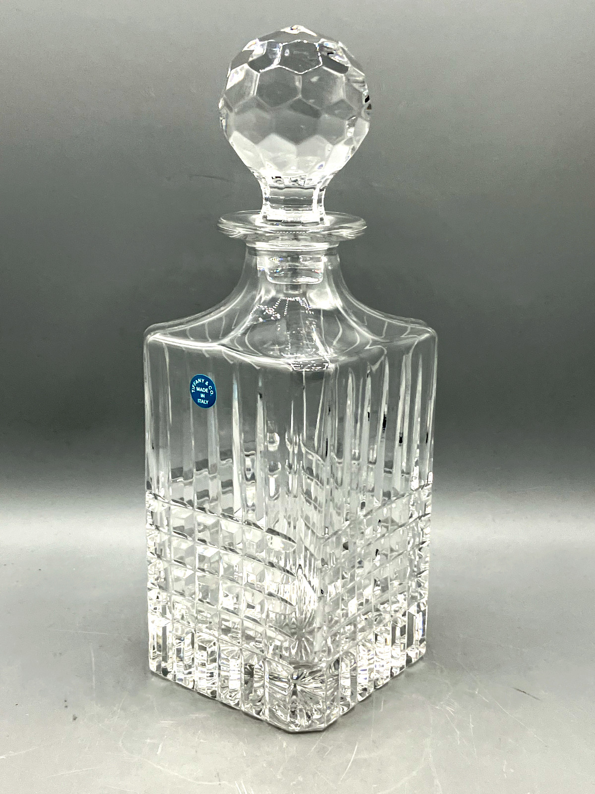Tiffany & Company Crystal Decanter & Stopper Plaid Pattern