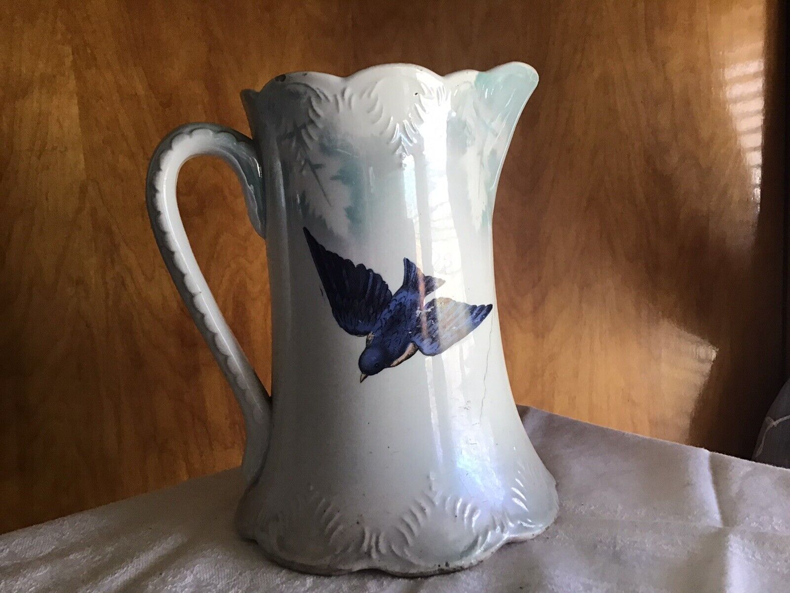 Vintage Rare Bluebird Hand painted Pitcher-Unmarked