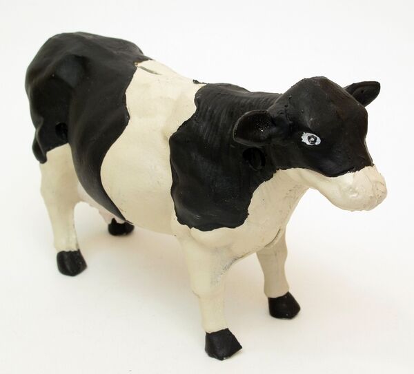 Large Heavy Cast Iron -Holstein Cow Figure Bank Painted Country Decor New