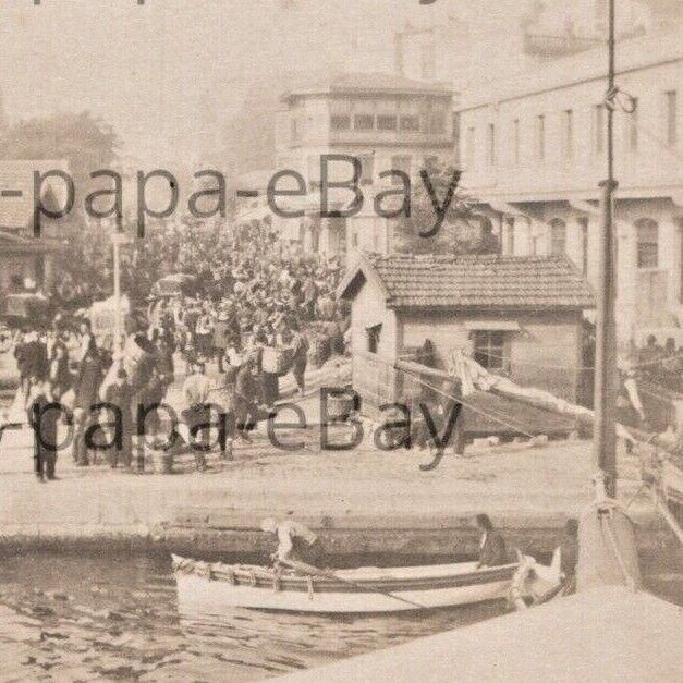 Vintage 1900s RPPC Constantinople Landing Port Boats Istanbul Turkey Postcard