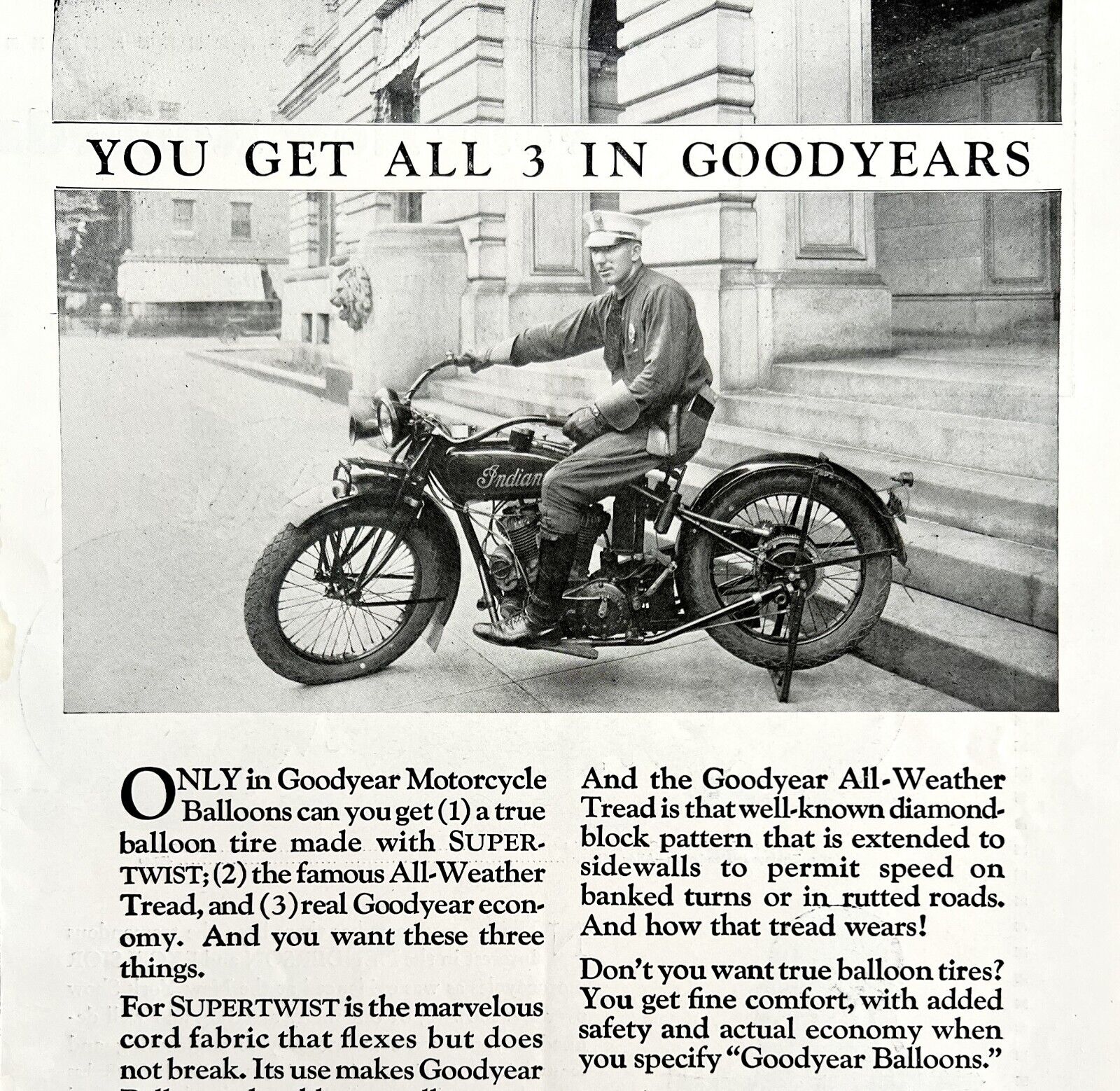 Goodyear Indian Motorcycle Tires 1927 Advertisement United States Balloon DWCC10
