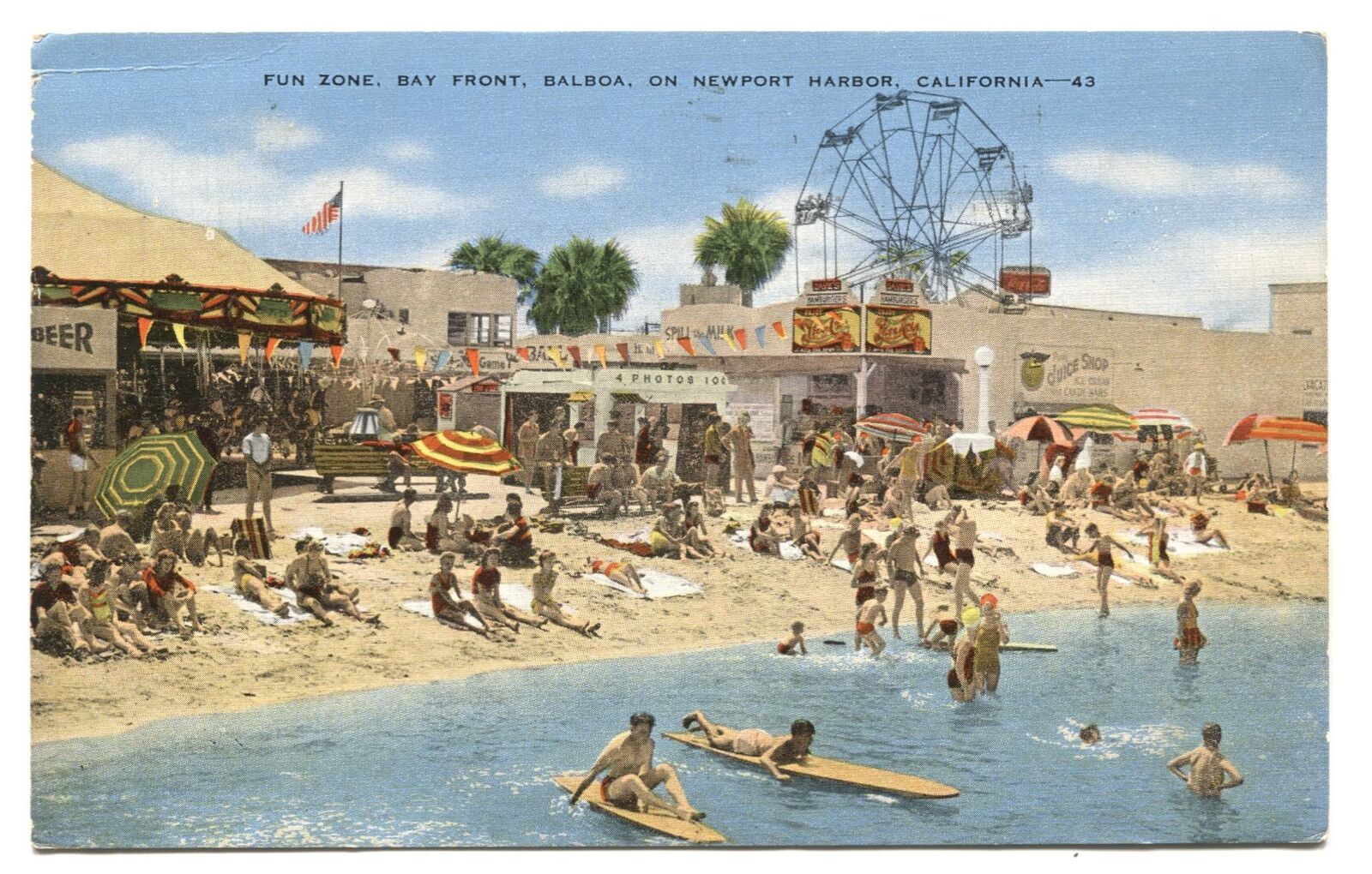 Postcard Fun Zone Bay Front Balboa on Newport Harbor California CA 