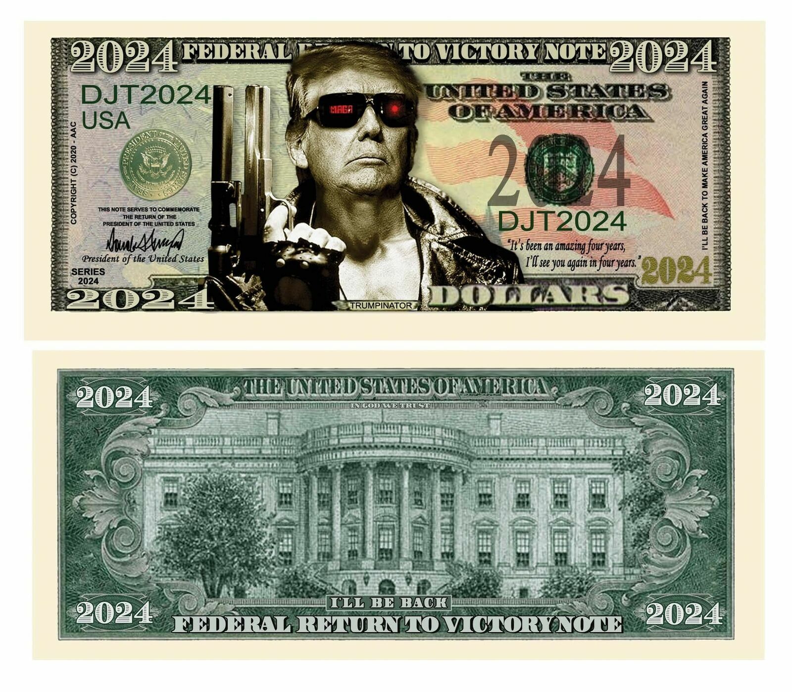 Donald Trump 2024 President Re-Elect 25 Pack Dollar Bill Money Trumpinator