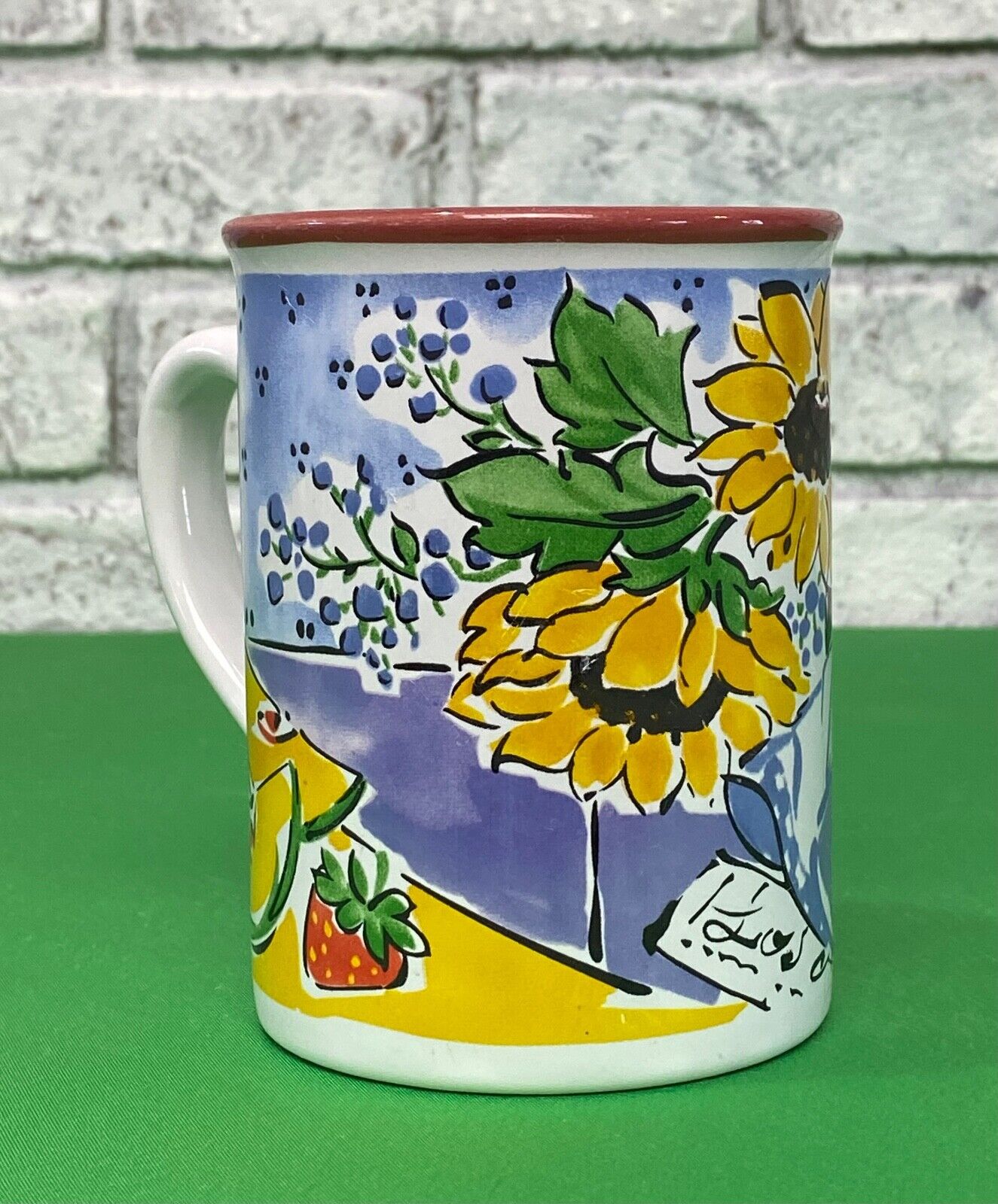 GIBSON 16oz Coffee Mug Sunflower Morning Breakfast Country Kitchen Folk Art