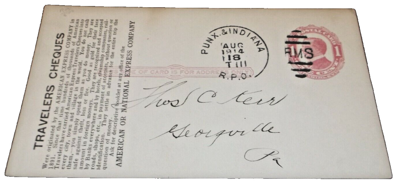 1914 BUFFALO ROCHESTER & PITTSBURGH BR&P PUNXSUTAWNEY & INDIANA RPO POST CARD